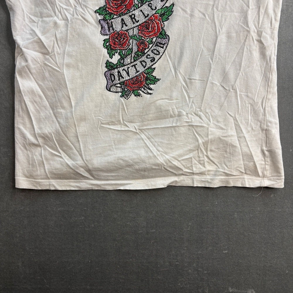 Vintage Harley Davidson Womens XL Rime stone Shirt Motorcycle Dagger Rose - Picture 10 of 16